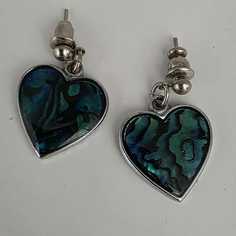 Albalone Pava Shell Heart-Shaped 925 Sterling Silver Earrings Pierced